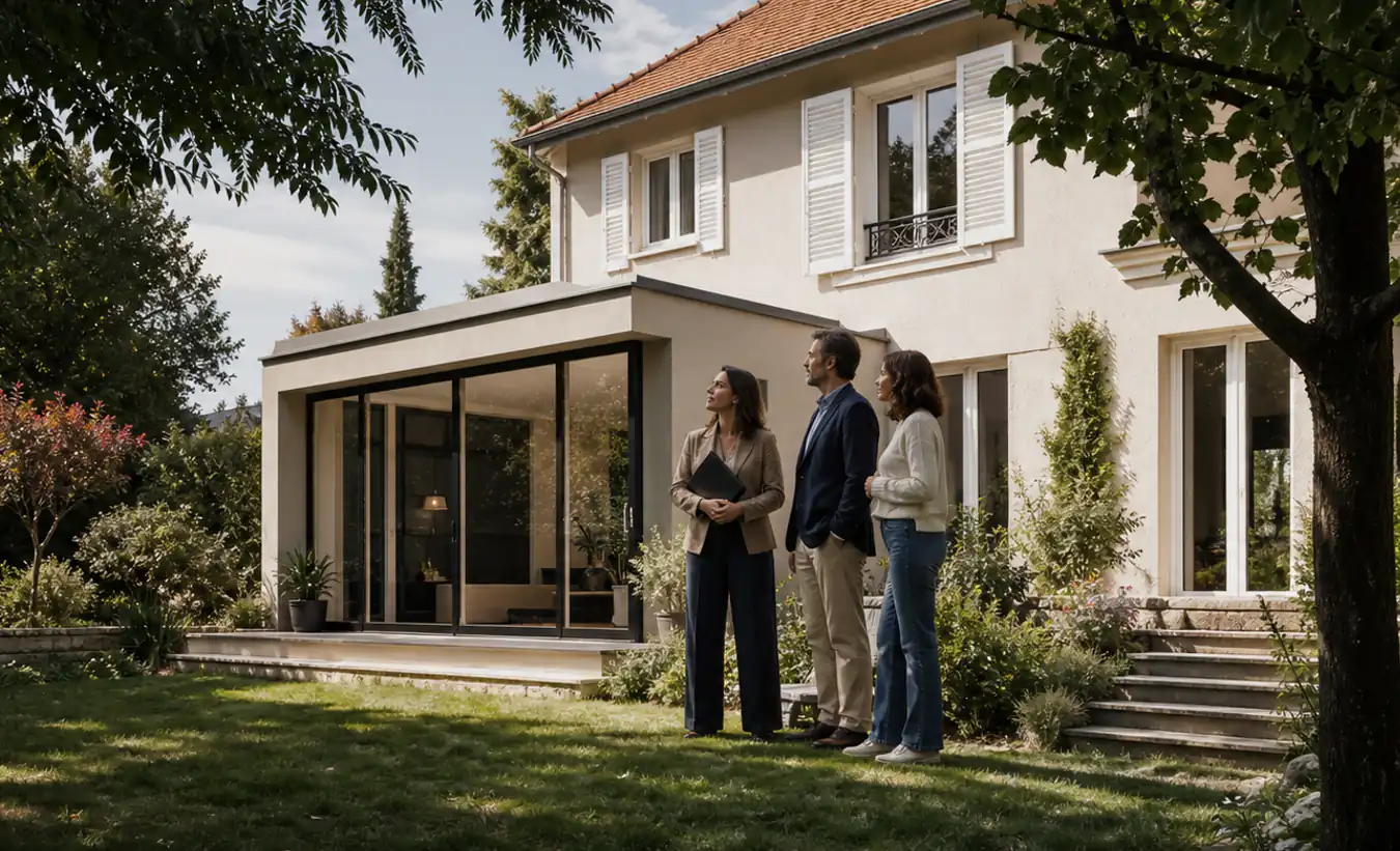 Une architecte présente une extension dans le jardin étroit d'un pavillon à toiture pentue